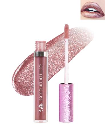 High Shine Glitter Lip Gloss Long Lasting Shimmer Liquid Lipstick Hydrating Moisturizing Lip Gloss Delivers a Non-sticky Glossy Finish Waterproof Tinted Lip Stain for Women Lip Makeup-06 06#