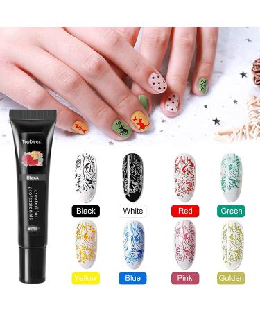 TopDirect Nail Stamping Gel Polish Kit - 8 Colors + 4 Templates + Stamper with Scrapers - Nail Art Manicure Tool Set (Pack of 8) - Buy Online on GoSupps.com