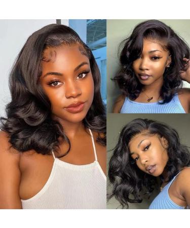 Laceager Bob Wig Human Hair Body Wave Lace front Wigs For Black Women 4x4 Closure Loose Brazilian Virgin Remy Glueless Pre Plucked With Baby Natural Color (12 Inch 12 Inch Natural Color