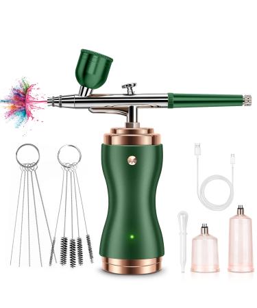 Airbrush Kit with Compressor 30PSI Air Brush Gun Rechargeable Portable Handheld Cordless Airbrush for Nail Art, Painting, Cake Decor, Cookie, Mode, Makeup, Barber green