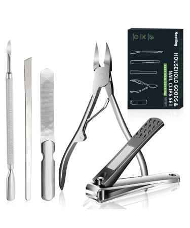 Nestling 5 Pcs Premium Heavy Duty Carbon Steel Nail Clipper Set Durable Sharp Nail kit for Man Woman Professional Manicure Pedicure Set Nail Clippers for Thick Nails Nail Nippers for Travel & Home