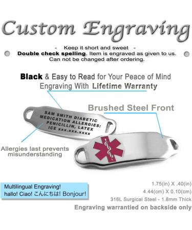 Custom Engraved Medical Bracelet - 316L Stainless Steel with Cubic Zirconia - 9.75 Inch Wrist Size - Buy Online on GoSupps.com