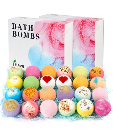 iHave 24 Pack Handmade Bathbombs Gift Set 60oz Bath Bomb Kit Rich in Essential Oils Shea Butter and Sea Salt