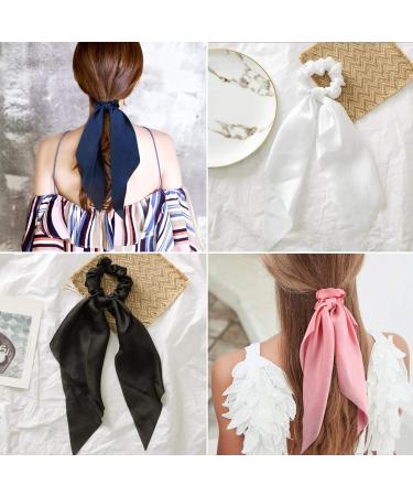 Satin Scarf Hair Scrunchies Set - Funtopia 10Pcs Ribbon Bow Scrunchies | Includes 5 Satin Hair Scarf & 5 Bunny Ear Scrunchies | Soft Hair Ties for Women and Girls - Buy Online on GoSupps.com
