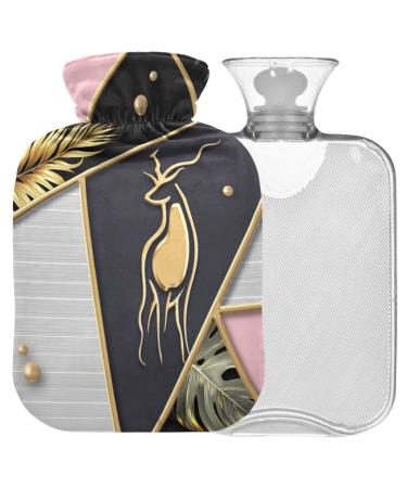 Naanle hot water bottle with cover palm leaf deer transparent hot water bottle heat bottle for back pain relief handfoot warmer neck warmth and cold therapy 2l