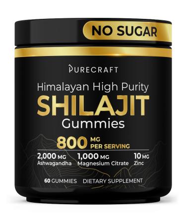 Himalayan Shilajit Gummies 800mg - Magnesium, Ashwagandha, Zinc, Fulvic Acid & 85+ Trace Minerals, Pure, Sugar-Free, Extra Strength, High Absorption, for Men &Women, Non-GMO, 60 Gummies 60 Count (Pack of 1)
