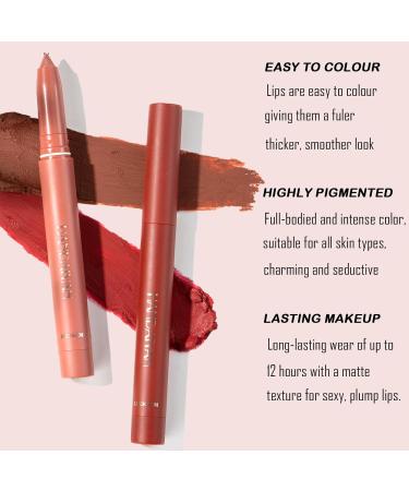 Lip Liner Creamy Nude Lip Liner and Lipstick Set Super Pigmented 2-In-1 Matte Lip Liners Lip Crayon Pen Built-in Sharpener Waterproof Non-fading Long Lasting Lip Stick & Lipliner Pencil for Women - Buy Online on GoSupps.com