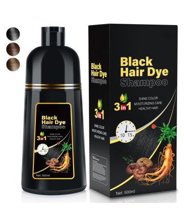 3 IN 1 Hair Color Shampoo Dye For Women & Men Natural Herbal Plant Semi Permanent Grey Hair Cover Treated 16.9 Fl Oz Black