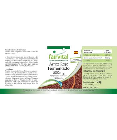 Fairvital Fermented Red Rice 600mg Capsules | High-Dosage Monascus purpureus with 2.95mg Monacolin K | Vegan | 120 Capsules - Buy Online on GoSupps.com