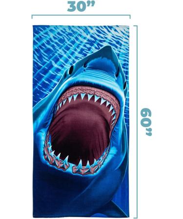 Dawhud Direct Great White Shark Beach Towel - 30 x 60 Super Soft Plush Cotton Towel for Boys and Shark Lovers - Buy Online on GoSupps.com
