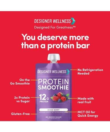 Designer Wellness Protein Smoothie Variety Pack - Real Fruit, 12g Protein, Low Carb, No Added Sugar, Gluten-Free, Non-GMO, 4.2oz (12 Count) - Buy Online on GoSupps.com