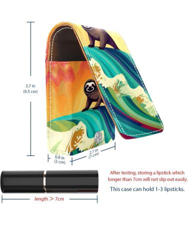 Travel Lipstick Organizer Case | Portable Makeup Bag with Mirror | Abstract Wave Sloth Surfing Design - Buy Online on GoSupps.com