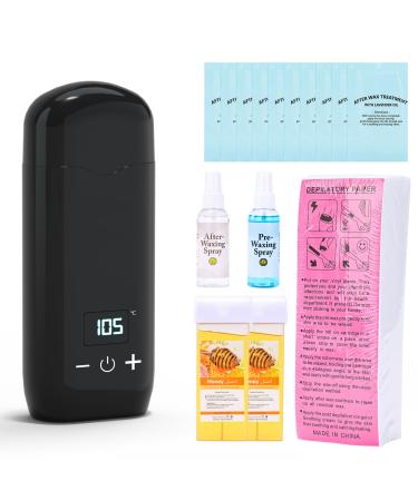 Topdirect Roll on Waxing Set wax scooter set for hair removal with 2 honey waxing cartridges in front/re-growing spray 100 wax strips and 10 wax removal oil wax hair removal for sensitive skin