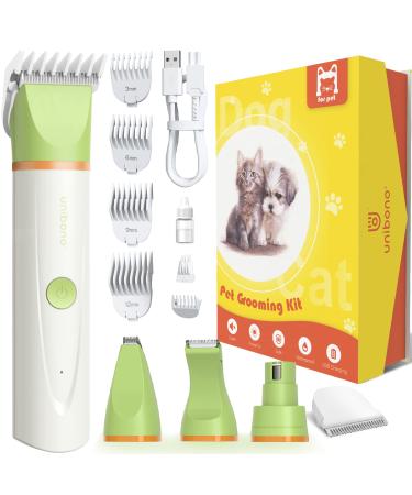 Pet Grooming Kit for Dog and Cat, All-in-One Low Noise Paw Trimmer Electric Puppy Clippers Rechargeable Cordless IPx7 Waterproof Claw Trimmer Shaver Nail Grinder Set for Small to Medium Pets Green