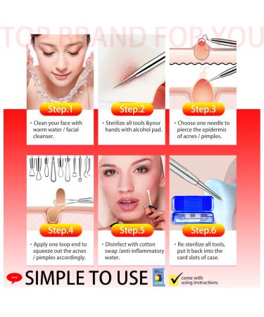 6-Piece Blackhead Remover Tool Kit with Case - Professional Acne Extraction Set for Pimple Popping, Whitehead Removal, Zit Removing - Nose & Face Blemish Treatment - Blue - Buy Online on GoSupps.com