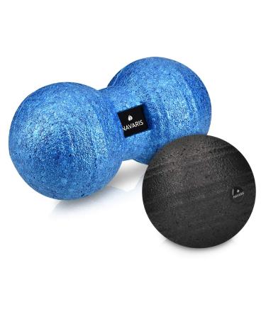 Navaris peanut duo ball and massage ball set - 1x fascia ball 1x duoball - fascia ball for massage from the neck shoulder back - blue with bag