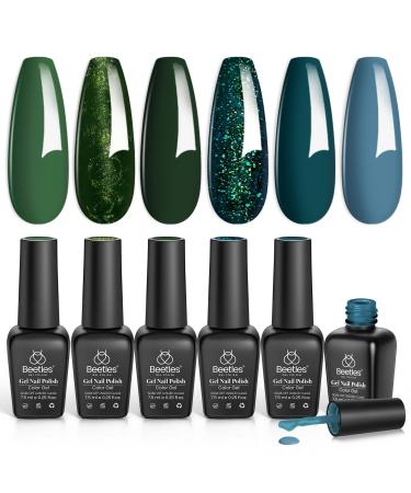 Beetles Green Gel Nail Polish Set 6 Colors Forest Dark Green Gel Nail Polish Soak Off Uv LED Nail Lamp Gel Nail Kit Home DIY Manicure Nail Salon 0 -6 Colors Boundless Forest