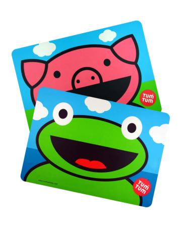 TUM TUM Mega Size Kids Placemat Bundle 2 x Childrens Placemats Wipeable 45cm x 33cm BPA Free - Pig & Frog Oink & Ribbit