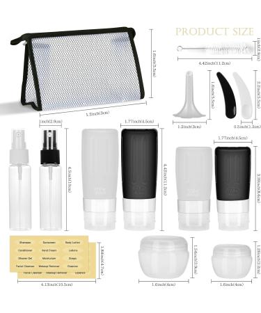 YUNISS 17 Pack Silicone Travel Size Toiletries with Tag - TSA Approved and BPA Free Travel Bottles Set in Black&White - Buy Online on GoSupps.com