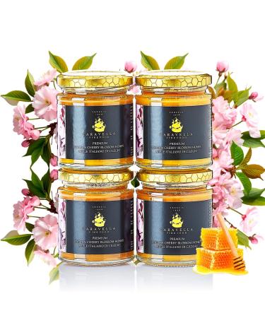 4x Cherry Blossom Honey 250g Caravella Fine Food Italian Spring Blossom Pure Raw Light amber colored with fruity floral notes Rich in antioxidants and vitamins Ideal for tea Cheese Breakfast