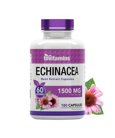 Echinacea Capsules (1500 MG x 180 Capsules) | Supports Health & Well-Being | Echinacea Root Herbal Extract Supplement | Produced in The USA | TNVitamins