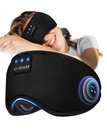 LC-dolida Sleeping Mask with Headphones Bluetooth Eye Covers for Sleeping Zero Eye Pressure Can Play 10-14 Hours Adjustable Sleep Headphones with 2 Soft Foam Earplugs for Travel/Sleep/Nap Ink-black