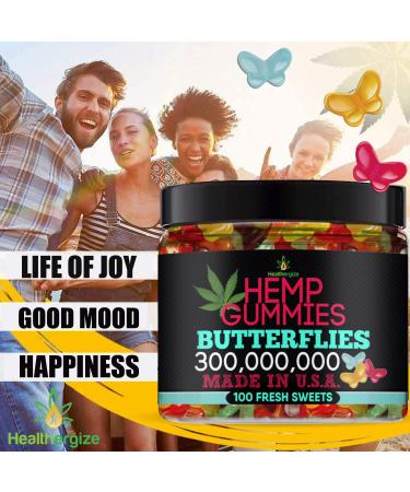 Premium Healthergize Hemp Gummies: Delicious Butterfly & Bear Shapes | Fresh Fruity Flavors | Natural Hemp Candy for Peace & Relaxation | Sleep, Stress Relief & Calm | Made in USA | 100 Count - Buy Online on GoSupps.com