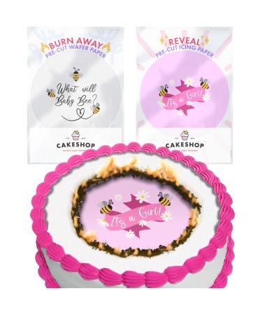 Cakeshop Burn Away Edible Cake Topper Pack | 1 x Icing sheet & 1 x Wafer Sheet | Cute it s a Girl Gender Reveal Bee Theme | Personalise With Your Custom Text | Multiple Shapes & Sizes to Choose Prime - Buy Online on GoSupps.com