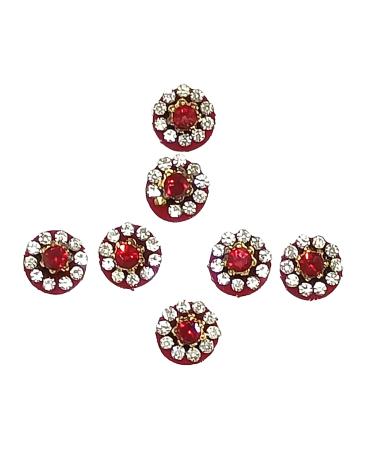 Beautiful Red Velvet Dots Bindi With Stone Border bindi stickers Indian Bindi for women Face Jewels (Design 4) Medium