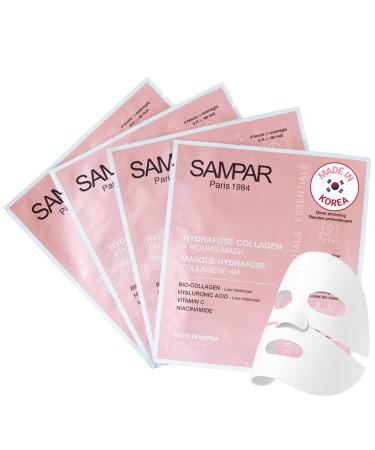 Masque Visage Bio-Collag ne Korean Vendu en pharmacie Fabriqu en Cor e - Lot de 4 - SAMPAR Anti-Rides & Hydratation Intense Bio-Collag ne + Acide Hyaluronique Effet Glass Skin en 4h