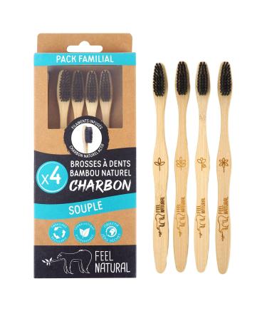 Toothbrushes charcoal soft 4 pieces Feel Natural