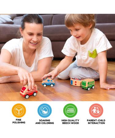 Wanborns 3PC Wooden Toy Vehicles Set - Cars Ambulances & School Bus | Educational Early Learning Toys for Toddlers Age 2-3 | Perfect Birthday Gift for Young Girls - Buy Online on GoSupps.com