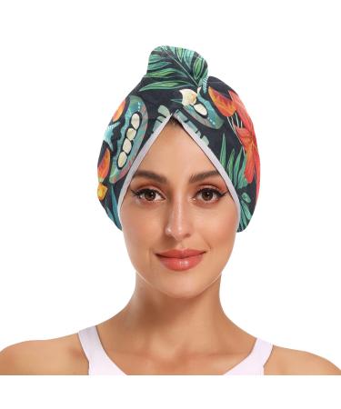 Seamless Tropical Aloha Totem Mask Hair Towel 2 Pack Super Absorbent Hair Drying Towel Quick Dry Hair Turbans Head Towel with Button Twisty Wrap for Women Girls