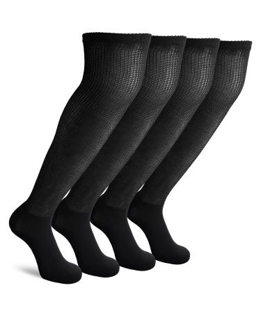 Athlemo 4 Pack Men Bamboo Daibetic Socks Over Knee Non-Binding Circulation Cushioned Socks 13-15 Black(4 Pairs)