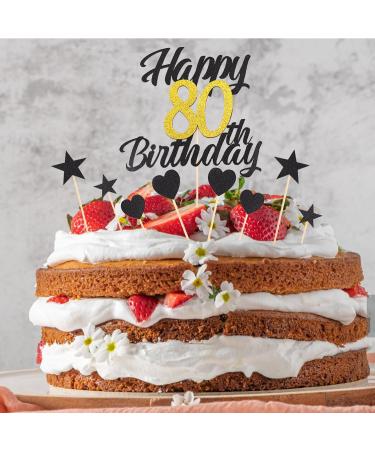 Alegre 80th Birthday Decoration Kit - 9 Pieces Black Gold Cake Topper & Attachments for Men & Women - Buy Online on GoSupps.com