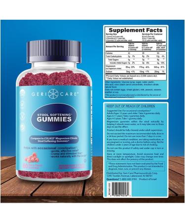 GeriCare Stool Softener Gummies Compare to Colace Stool Softener Gummy Magnesium Citrate Laxative Vegan Gluten-Free Berry Flavor for Gentle Constipation Relief & Digestive Health 60 Count (1pk) 60 Count (Pack of 1) - Buy Online on GoSupps.com
