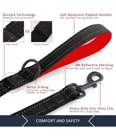 DDSCOLOUR Heavy Duty Dog Leash 5-6ft Long with Double Traffic Handle Reflective Perfect for Medium large dog leash strong Double Handle Lead Greater Control Safety Training (Black+Red) 6 feet Black+red - Buy Online on GoSupps.com