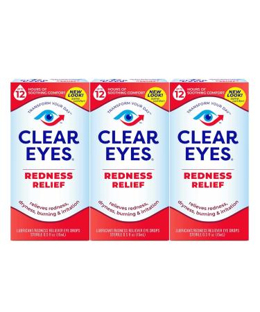 Clear Eyes Redness Eye Relief Eye Drops, 0.5 Fl Oz, Pack of 3 Redness Relief 0.5 Fl Oz (Pack of 3)