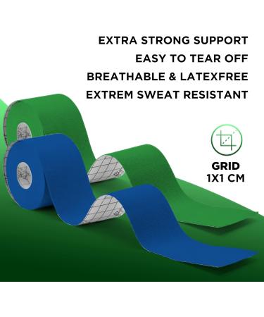 Effekt Kinesiology Tape Waterproof 5m x 5cm 2 Rolls - Muscle Support & Injury Recovery Tape, Dark Blue + Green - Buy Online on GoSupps.com