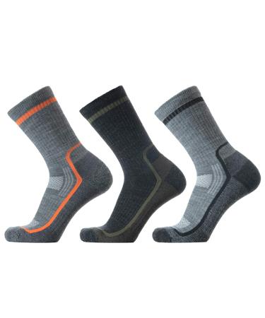 SOLAX 72% Men's Merino Wool Hiking Socks, Outdoor Trail,Trekking, Cushioned, Breathable Crew Socks 3 Pack Asst130 Large