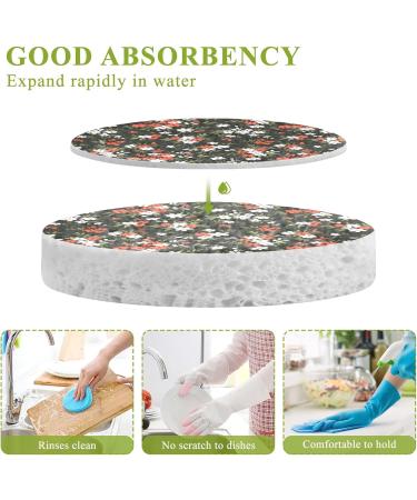 3-Pack Cleaning Kitchen Sponges Oval Pretty Flowers on Dark Kitchen Cellulose Dishwashing Wood Pulp Cotton - Buy Online on GoSupps.com