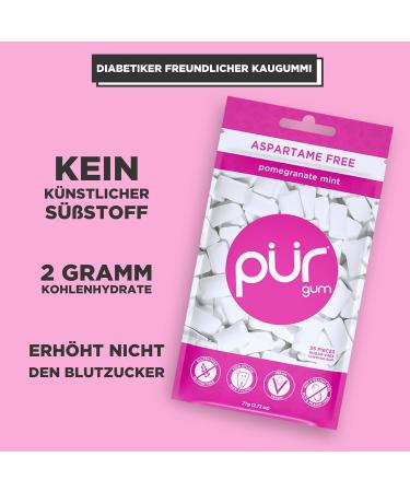PUR Gum | Sugar-Free Vegan Chewing Gum | 100% Xylitol | Aspartame-Free Gluten-Free Diabetic-Friendly | Pomegranate Mint Flavor | 55 Pieces (6-Pack) - Buy Online on GoSupps.com