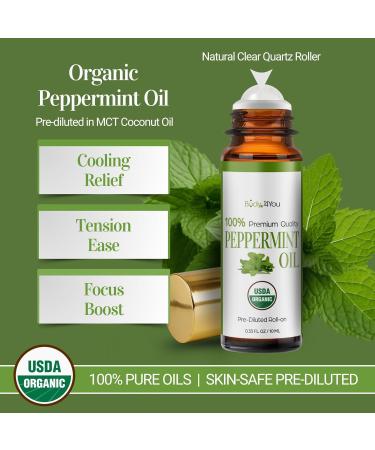 BodyJ4You Rosemary + Peppermint Essential Oil Roll On Duo - Pure 100% USDA Organic MCT Coconut Oil - Amethyst and Clear Quartz Stone Rollers - Scalp Care Focus Cooling Temples Neck Roots - Amber Glass - Buy Online on GoSupps.com