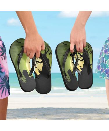 Mnsruu Halloween Pumpkin Lock Bat Tree Flip Flops | Stylish Sandals & Home Slippers for Men & Women - Perfect for Travel Spa & Bedroom - Buy Online on GoSupps.com