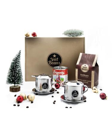 Vietbeans Breakfast for Two Gift Set - 250g Ground Coffee 2 Stainless Steel Filters & Condensed Milk - Perfect Gift for Coffee Lovers - Buy Online on GoSupps.com