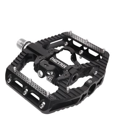 MZYRH MTB Mountain Bike Pedals 3 Bearing Flat Platform Compatible with SPD Dual Function Sealed Clipless Aluminum 9/16" Pedals with Cleats for Road black 3 bearings