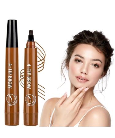 2024 Upgraded Magic Eyebrow Pencil - 3D Waterproof Sweatproof & Long-Lasting All Day 4-Tip Microblading Brow Pen for Vivid & Hair-Like Brows Contouring & Precise Magic with 4 Fork (Light Brown)
