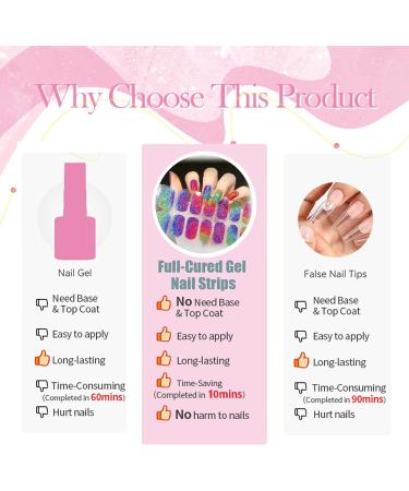 Gel Nail Wraps 20 Stickers Glitter Full-Cured Gel Nail Stickers Soft Self Upgrade Gel Nail Strips Lasting for 15 Days - Adhesive Gel Nail Stickers Nail Art No Need UV/LED Lamp (23-Colorful) - Buy Online on GoSupps.com