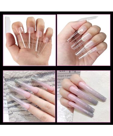 504 Pcs Upgrade 3XL Tapered Square Full Cover Nail Tips - Clear XXXL Extra Long Straight Tips for Acrylic Nails - EJIUJIUO No Curve Nail Tips - 12 Sizes Included - Buy Online on GoSupps.com