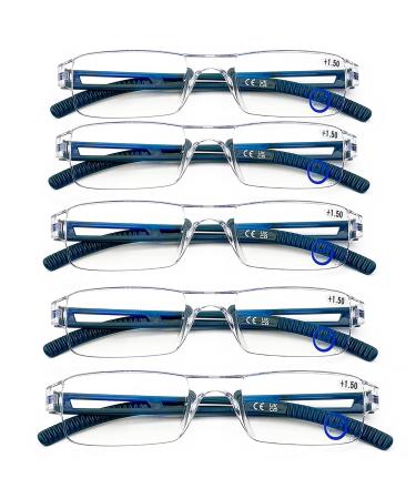 Blue Light Blocking Reading Glasses for Women Men, 5 Pack Clear Frame Lightweight Rimless Computer Readers Anti Glare, 1.5 5 Pack Indigo Blue 1.5 x